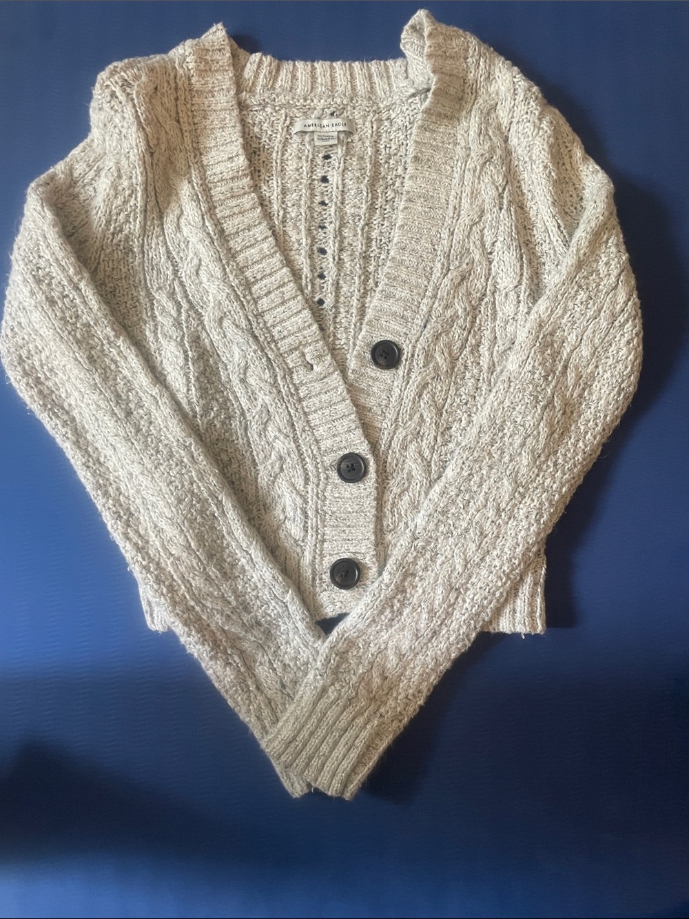 American Eagle Outfitters Cream Cable Knit Button-Front Cardigan
